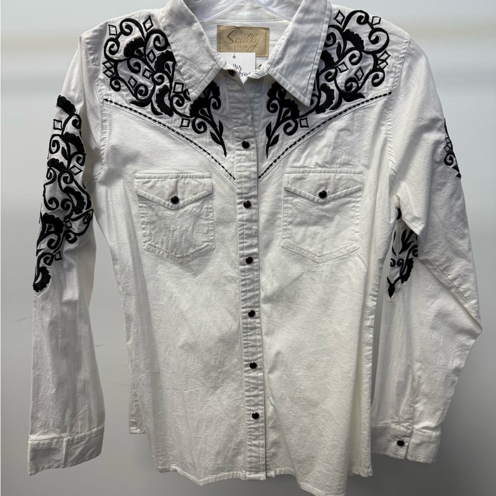 Scully White Shirt with Black Embroidery
